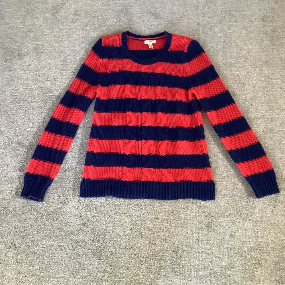 Lands' End Canvas Red/Blue Striped Knit Crewneck Sweater Sz. M